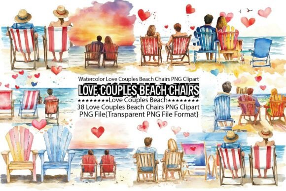 Download Watercolor Love Couples Beach Chairs - Beach Collection
