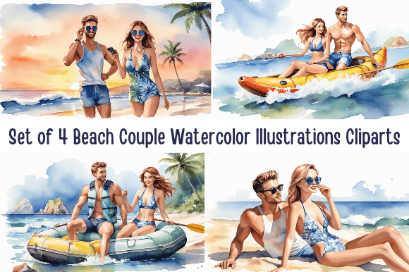 Download Beach Bliss Couple Clipart Set of 4 JPGs - Beach Collection