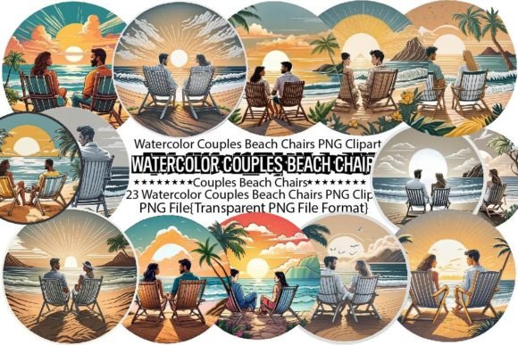 Download Watercolor Couples Beach Chairs PNG - Beach Collection