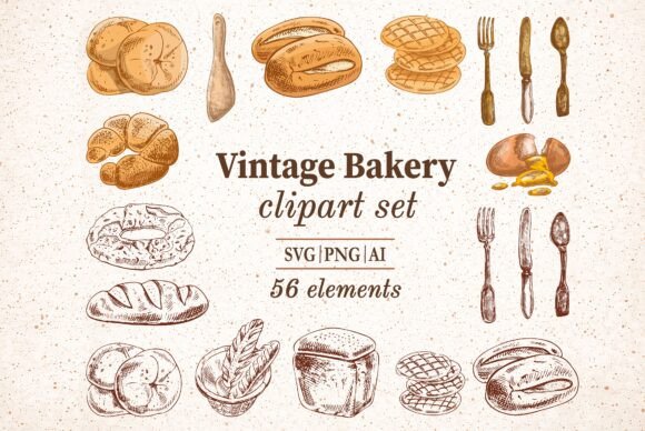 Download Vintage Bakery Clipart Set - Bakery clipart Collection