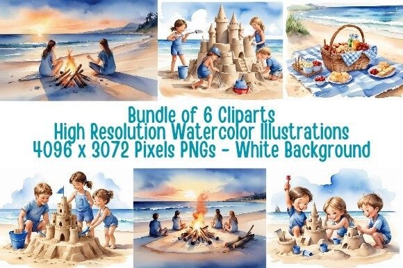Download Beach Bliss Watercolor Clipart Bundle - Beach Collection