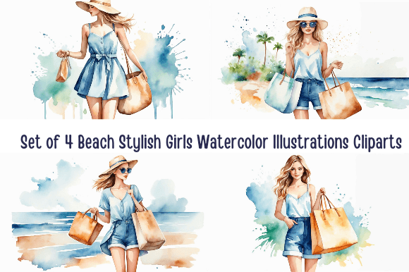 Download Beach Chic Watercolor Cliparts Set - Beach Collection