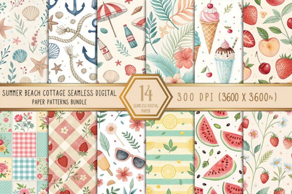 Download Summer Beach Cottage Digital Paper Bundl - Beach Collection