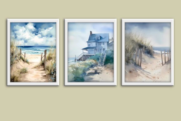 Download 3 Coastal Beach Panorama Gallery Art Set - Beach Collection