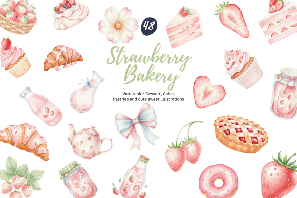 Download Watercolor Strawberry Bakery Clipart - Premium Resources