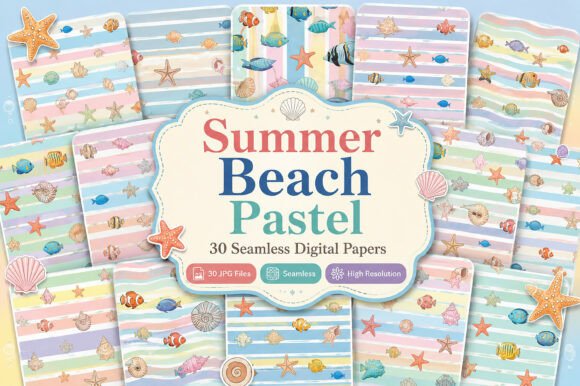 Download Summer Beach Pastel Seamless Papers - Beach Collection