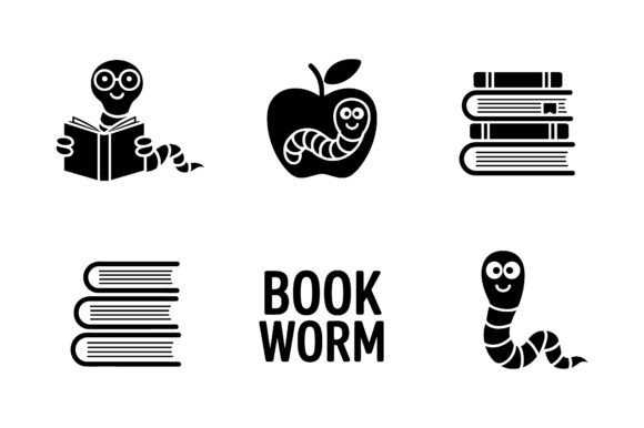 Download Cute Bookworm &amp; Reading Icon Set EPS - Premium Resources